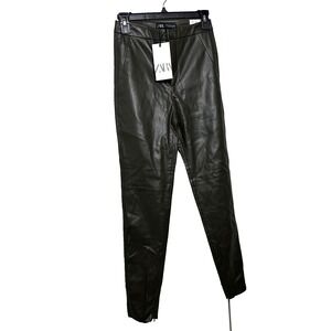 NEW Zara Black Faux Leather Leggings Hi-Rise Leggings Skinny Pants Size XS
